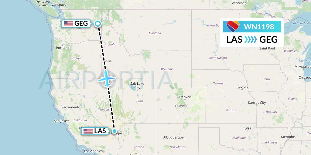 WN1198 Southwest Airlines Flight Map: Las Vegas to Spokane
