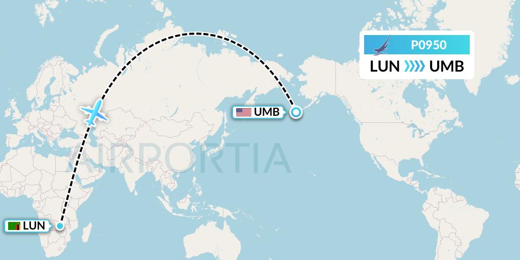 P0950 Proflight Air Services Flight Map: Lusaka to Umnak Island