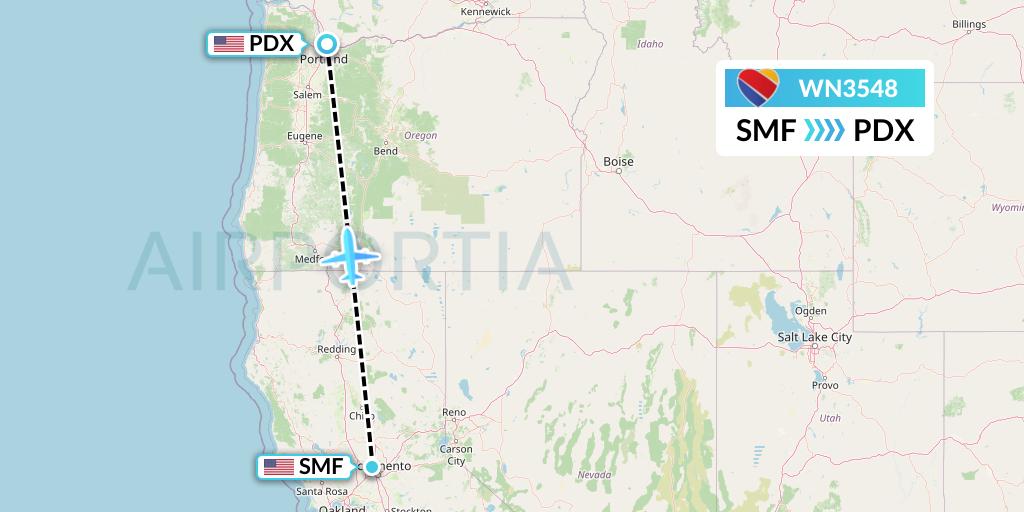 WN3548 Southwest Airlines Flight Map: Sacramento to Portland