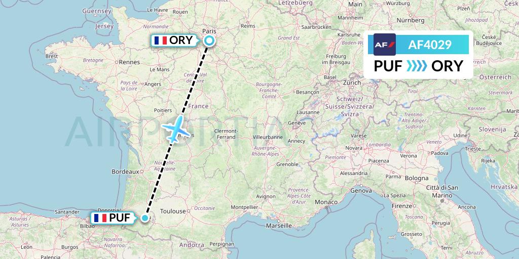 AF4029 Air France Flight Map: Pau to Paris