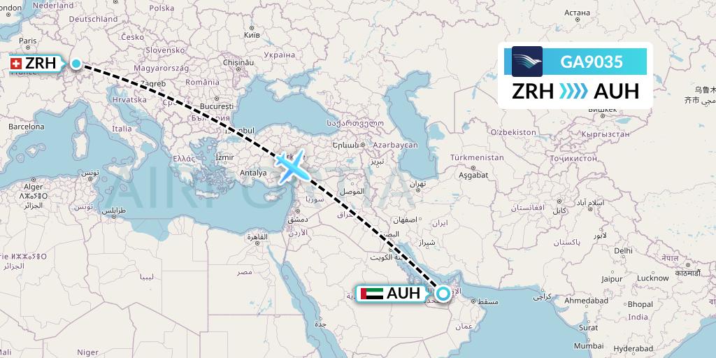 GA9035 Garuda Indonesia Flight Map: Zurich to Abu Dhabi