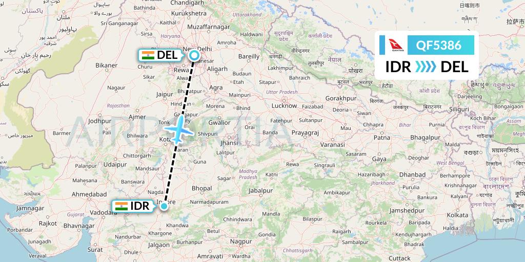 QF5386 Qantas Flight Map: Indore to Delhi