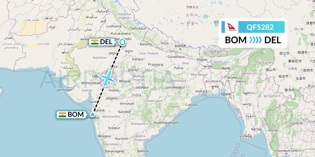 QF5282 Qantas Flight Map: Mumbai to Delhi