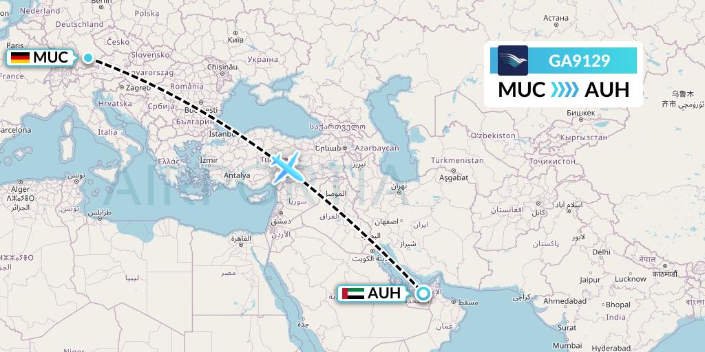 GA9129 Garuda Indonesia Flight Map: Munich to Abu Dhabi