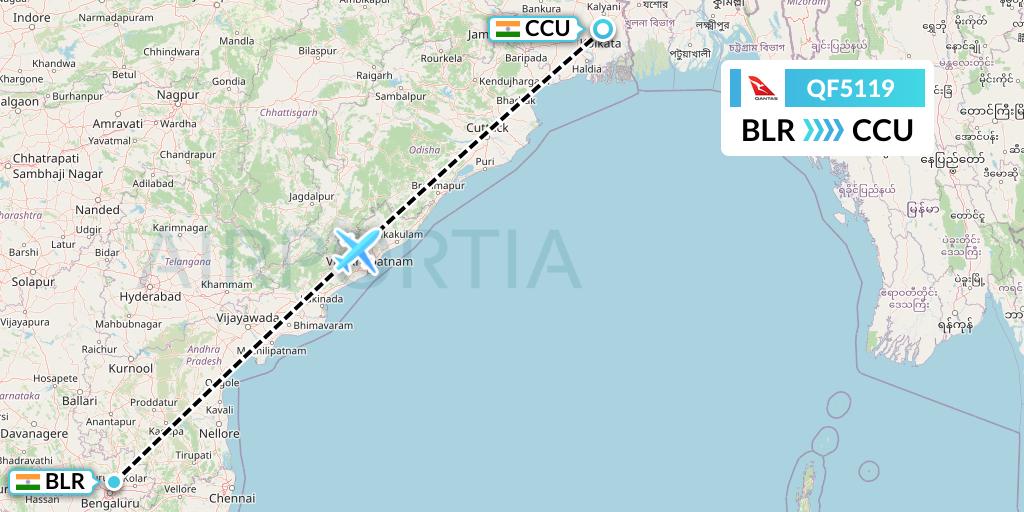 QF5119 Qantas Flight Map: Bangalore to Kolkata
