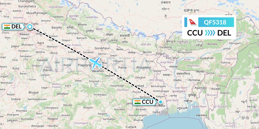 QF5318 Qantas Flight Map: Kolkata to Delhi