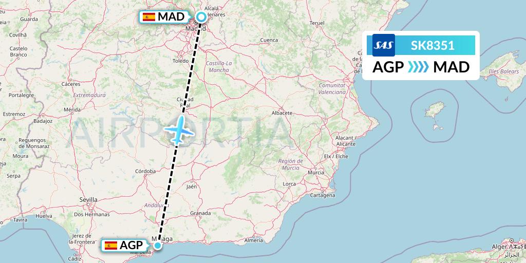 SK8351 SAS Flight Map: Malaga to Madrid