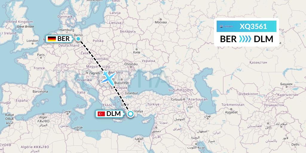 XQ3561 SunExpress Flight Map: Berlin to Dalaman