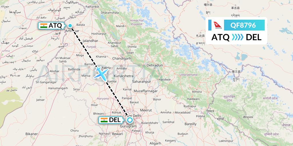 QF8796 Qantas Flight Map: Amritsar to Delhi
