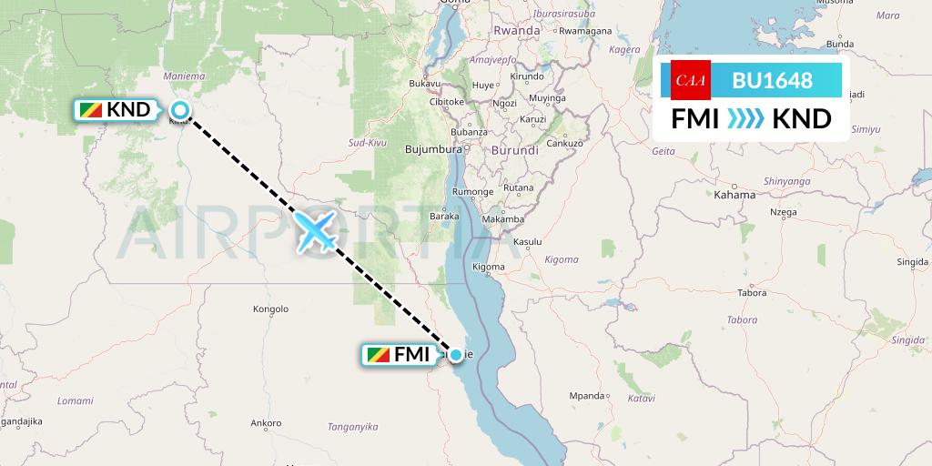 BU1648 flyCAA Flight Map: Congo to Kindu