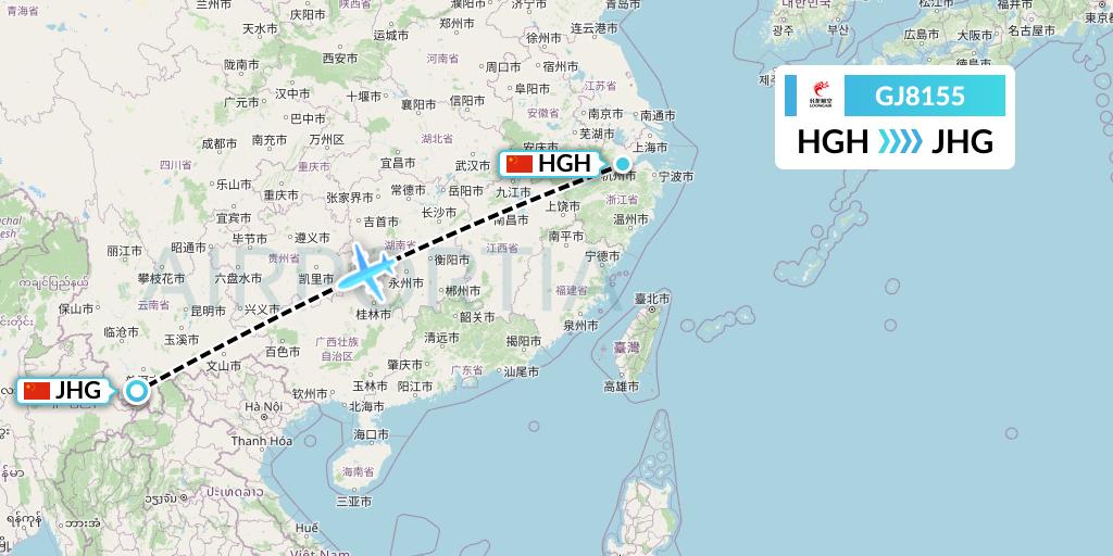 GJ8155 Loong Airlines Flight Map: Hangzhou to Jinghong