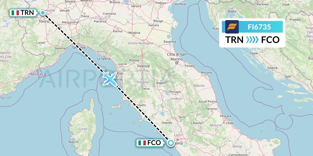 FI6735 Icelandair Flight Map: Turin to Rome