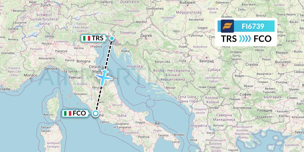 FI6739 Icelandair Flight Map: Trieste to Rome