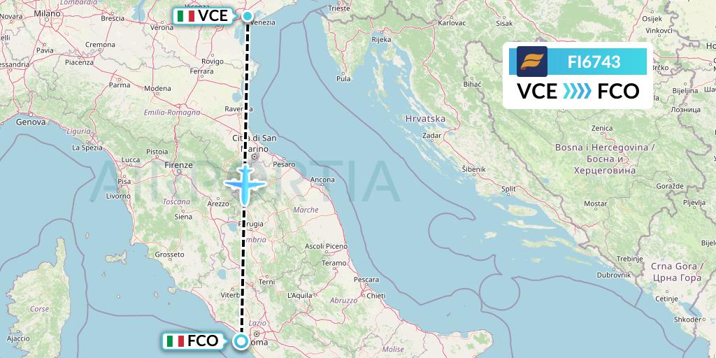 FI6743 Icelandair Flight Map: Venice to Rome
