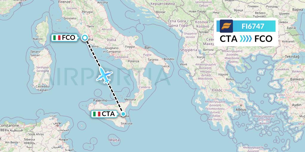 FI6747 Icelandair Flight Map: Catania to Rome
