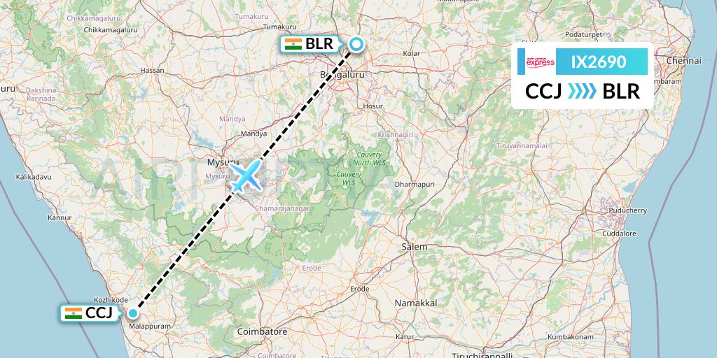 IX2690 Air India Express Flight Map: Kozhikode to Bangalore
