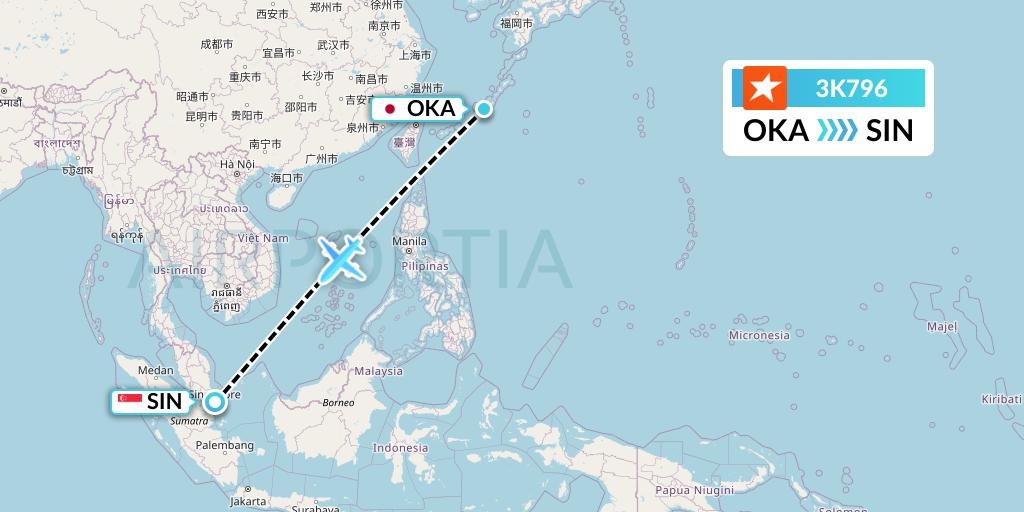3K796 Jetstar Asia Flight Map: Naha to Singapore