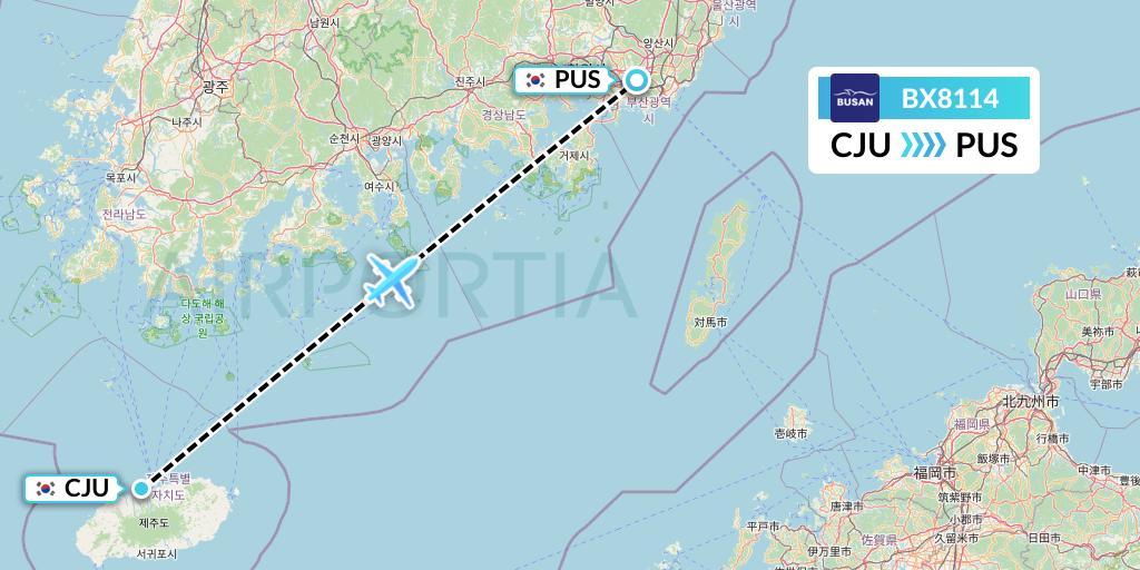 BX8114 Air Busan Flight Map: Jeju to Busan