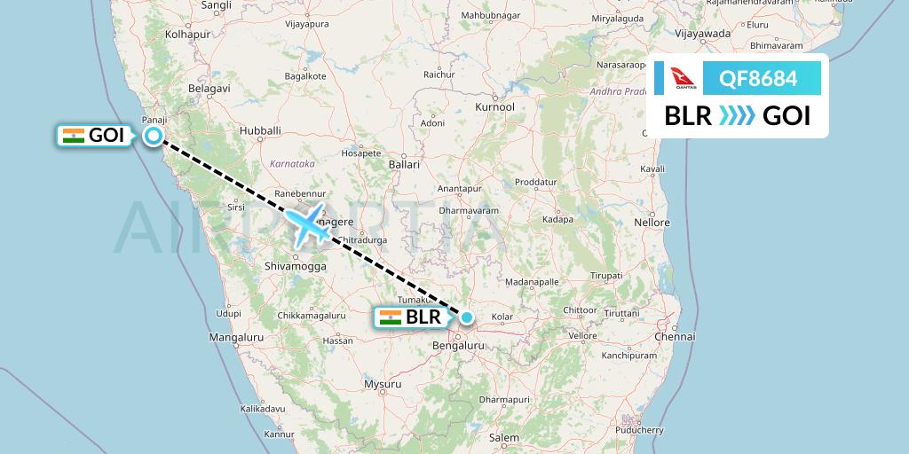QF8684 Qantas Flight Map: Bangalore to Goa