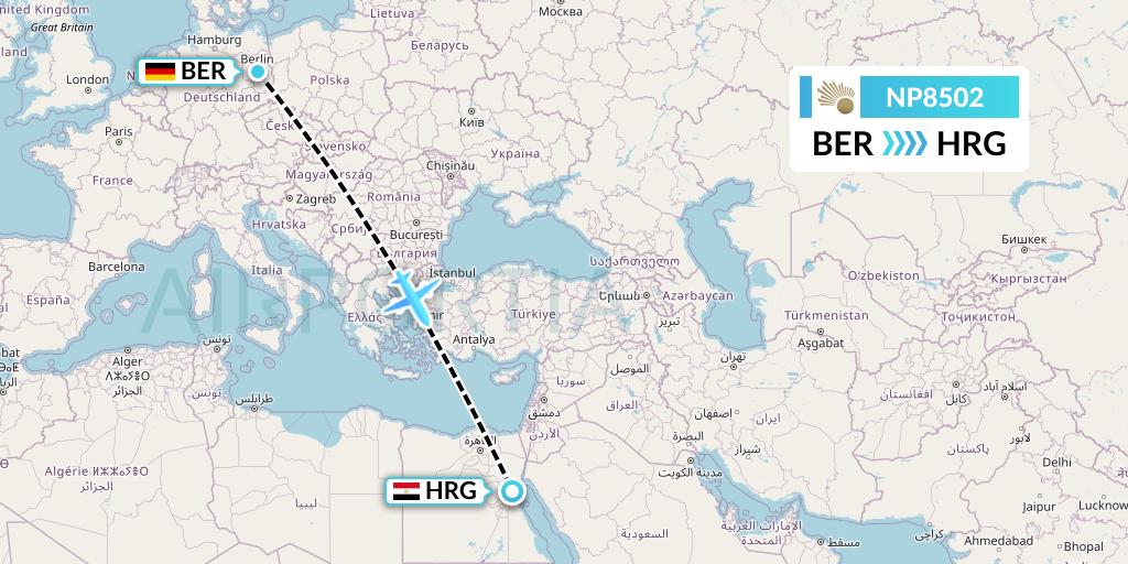 NP8502 Nile Air Flight Map: Berlin to Hurghada
