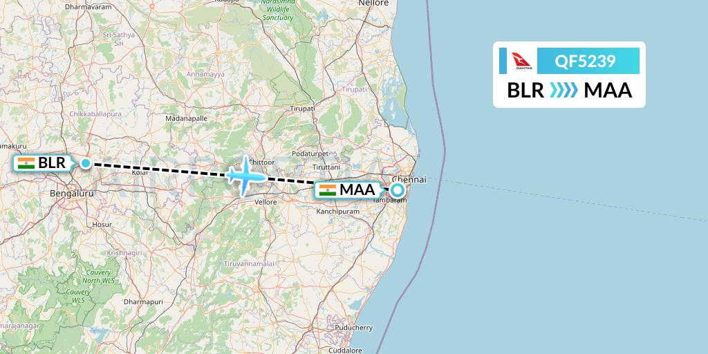 QF5239 Qantas Flight Map: Bangalore to Chennai