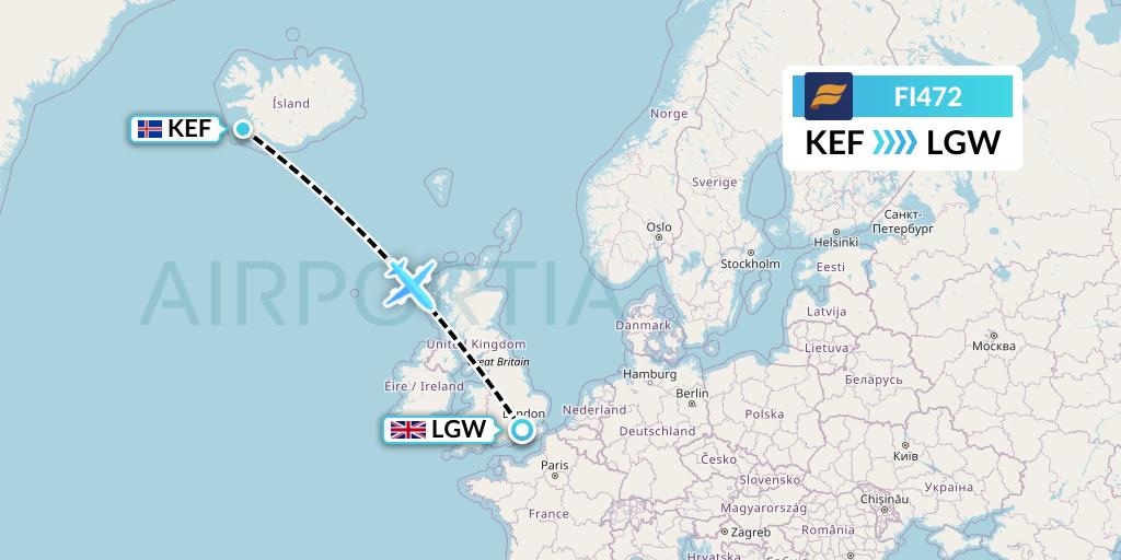 FI472 Icelandair Flight Map: Reykjavik to London