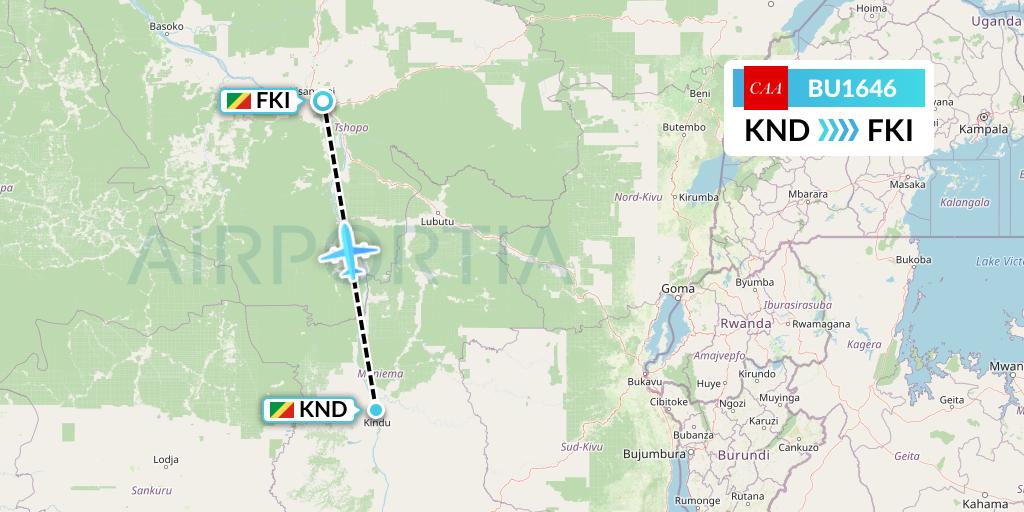 BU1646 flyCAA Flight Map: Kindu to Kisangani