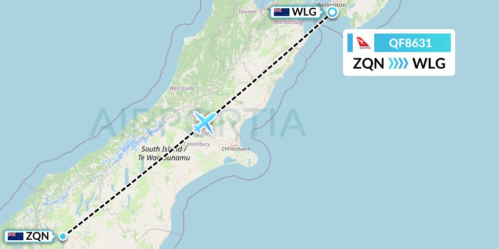 QF8631 Qantas Flight Map: Queenstown to Wellington