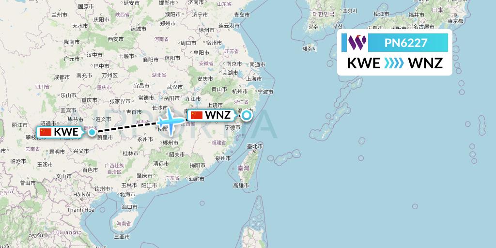 PN6227 China West Air Flight Map: Guiyang to Wenzhou