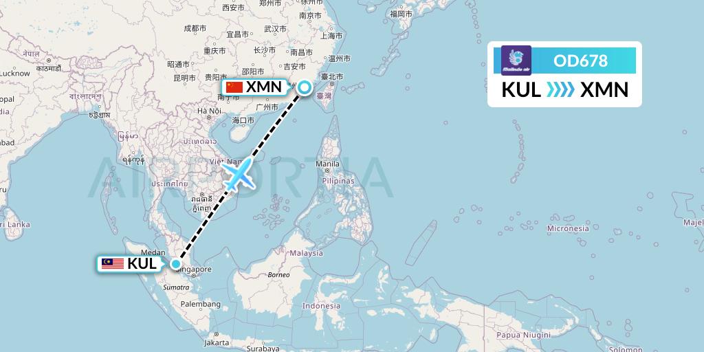 OD678 Batik Air Malaysia Flight Map: Kuala Lumpur to Xiamen