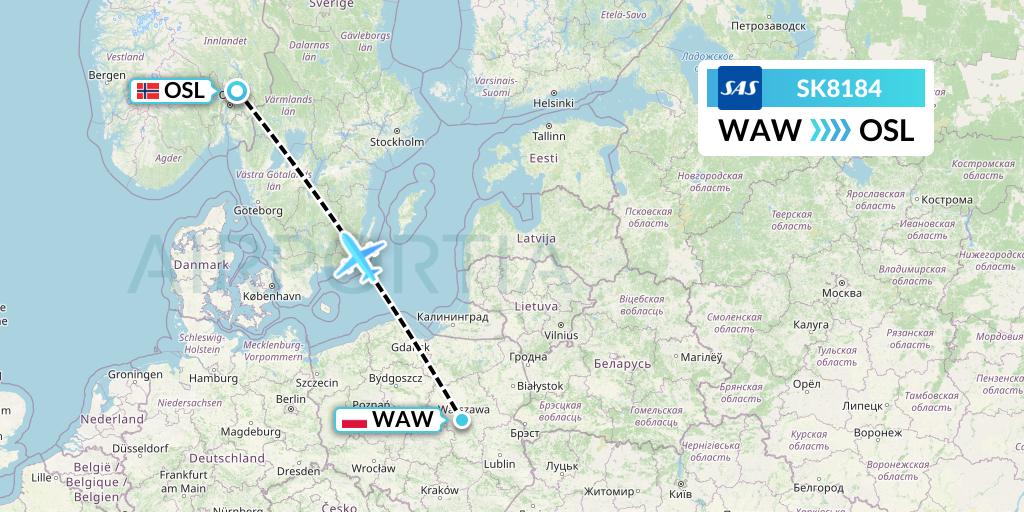 SK8184 SAS Flight Map: Warsaw to Oslo