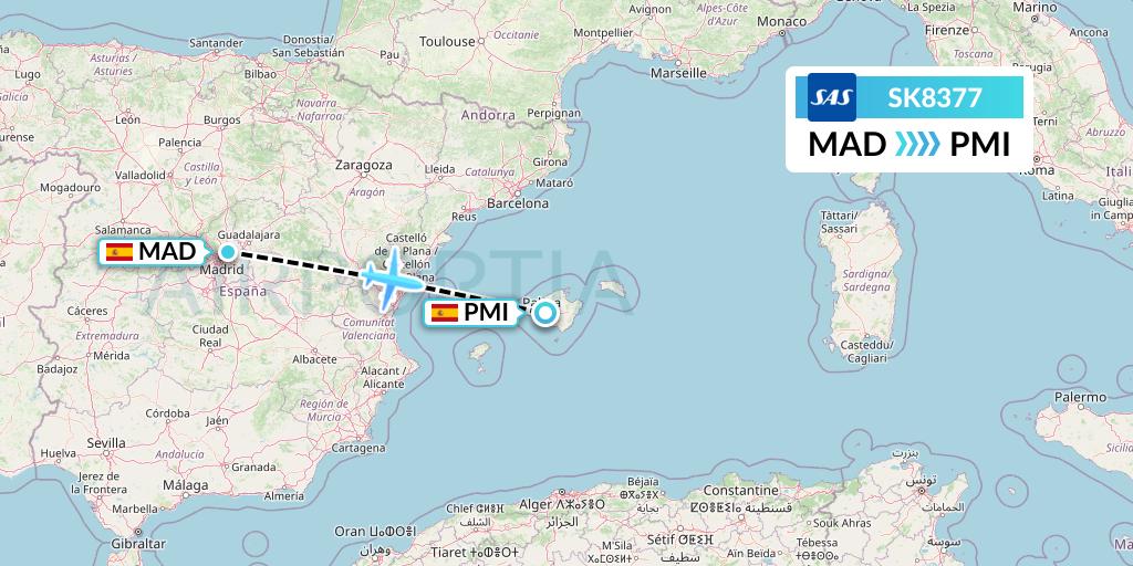 SK8377 SAS Flight Map: Madrid to Palma de Mallorca