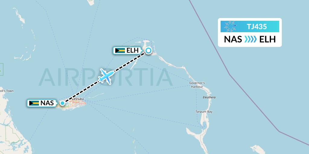 TJ435 Tradewind Aviation Flight Map: Nassau to North Eleuthera