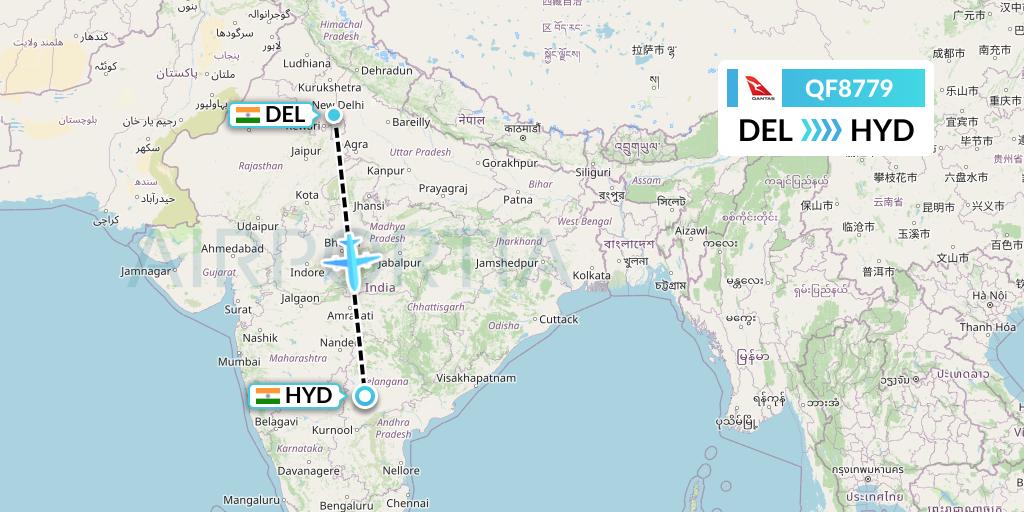 QF8779 Qantas Flight Map: Delhi to Hyderabad