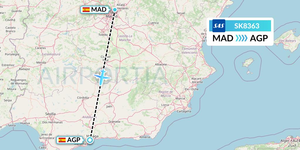 SK8363 SAS Flight Map: Madrid to Malaga