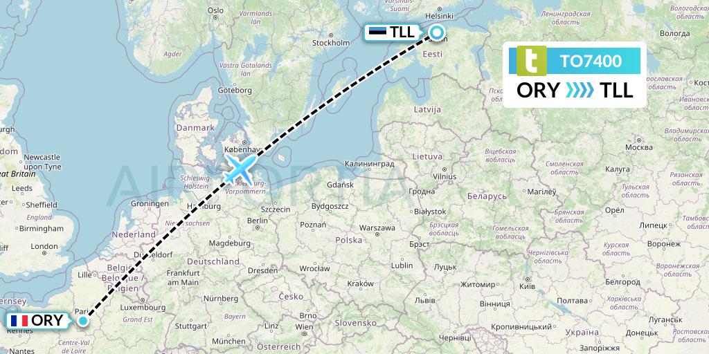 TO7400 Transavia France Flight Map: Paris to Tallinn