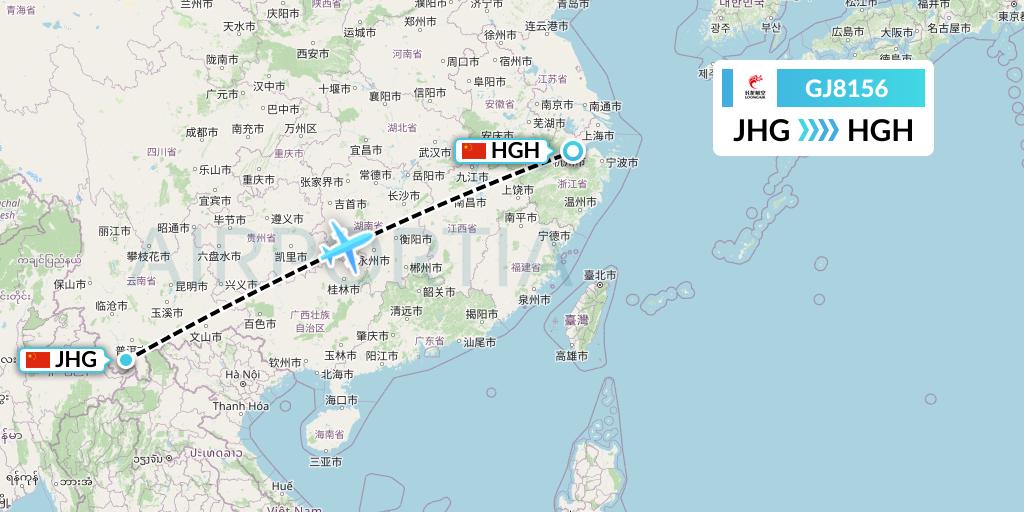 GJ8156 Loong Airlines Flight Map: Jinghong to Hangzhou