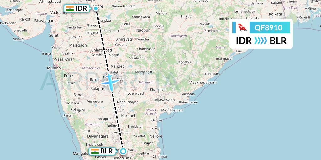 QF8910 Qantas Flight Map: Indore to Bangalore