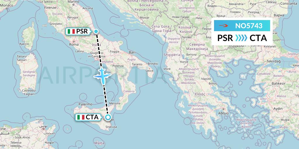 NO5743 Neos Flight Map: Pescara to Catania