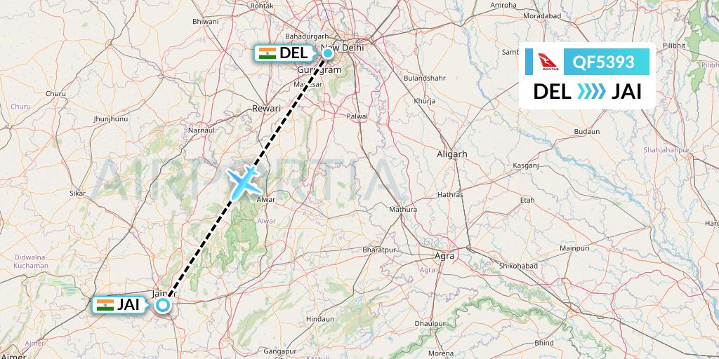 QF5393 Qantas Flight Map: Delhi to Jaipur