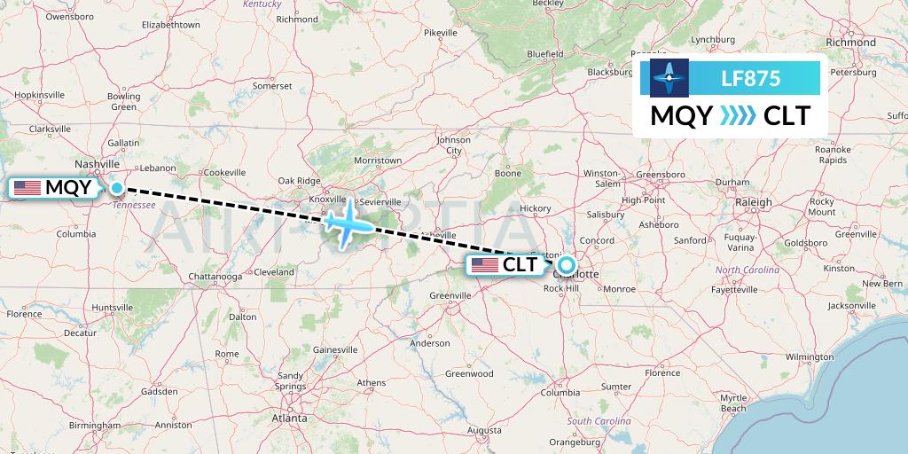 LF875 Corporate Flight Management Flight Map: Smyrna to Charlotte