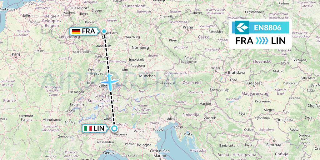 EN8806 Air Dolomiti Flight Map: Frankfurt to Milan