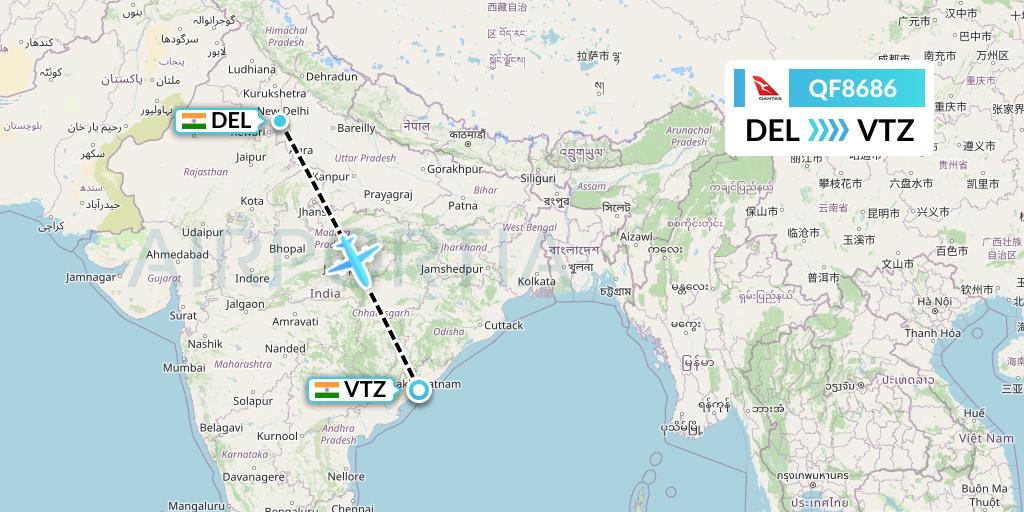 QF8686 Qantas Flight Map: Delhi to Visakhapatnam