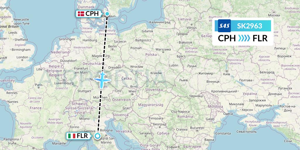 SK2963 SAS Flight Map: Copenhagen to Florence