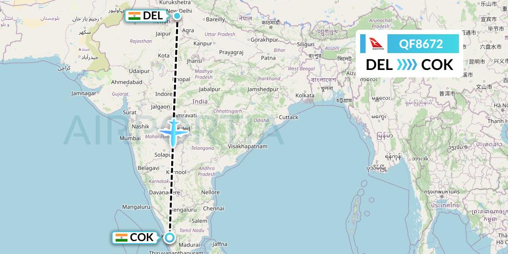 QF8672 Qantas Flight Map: Delhi to Cochin