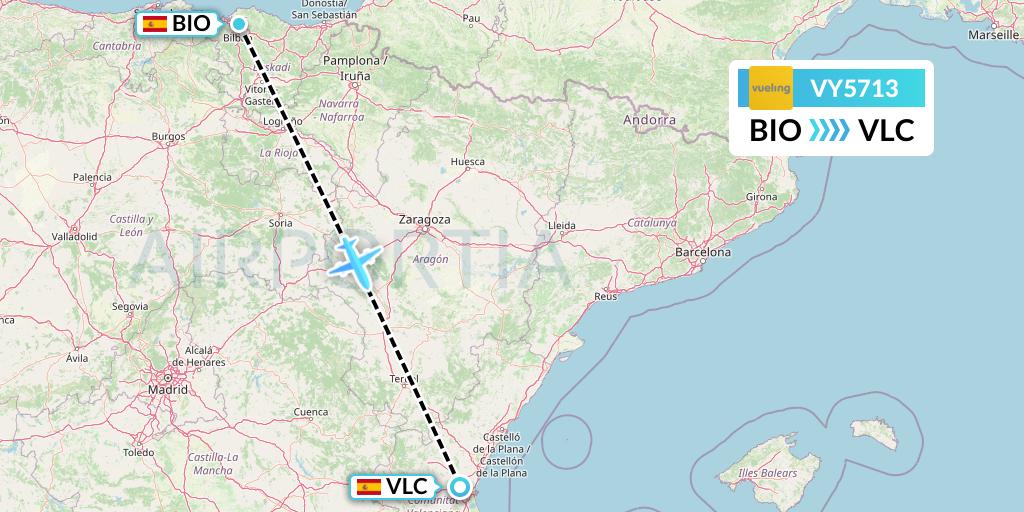 VY5713 Vueling Flight Map: Bilbao to Valencia