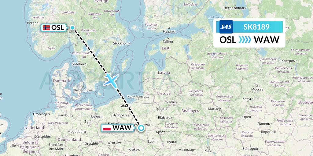SK8189 SAS Flight Map: Oslo to Warsaw