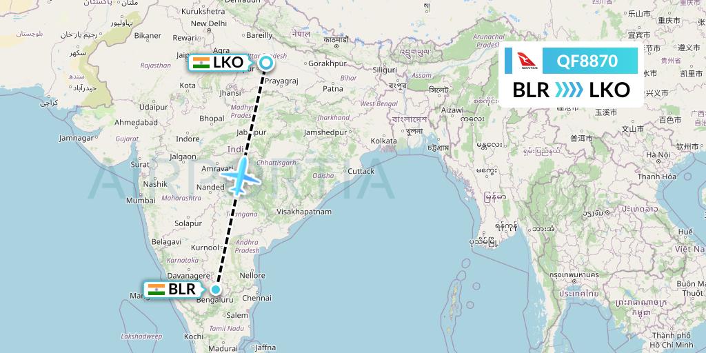 QF8870 Qantas Flight Map: Bangalore to Lucknow