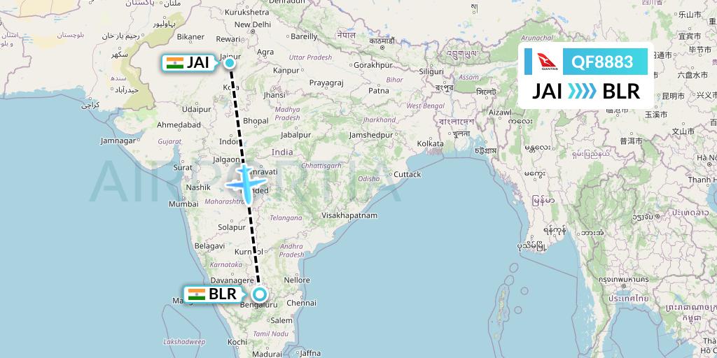 QF8883 Qantas Flight Map: Jaipur to Bangalore