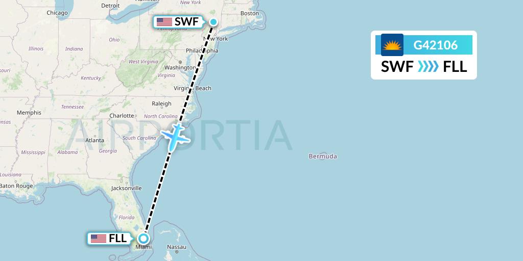 G42106 Allegiant Air Flight Map: Newburgh to Fort Lauderdale